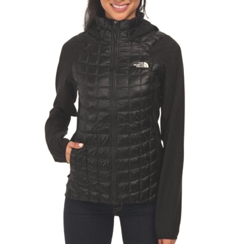 The North Face Womens ThermoBall Hybrid Hoodie Black Quilted Jacket Large